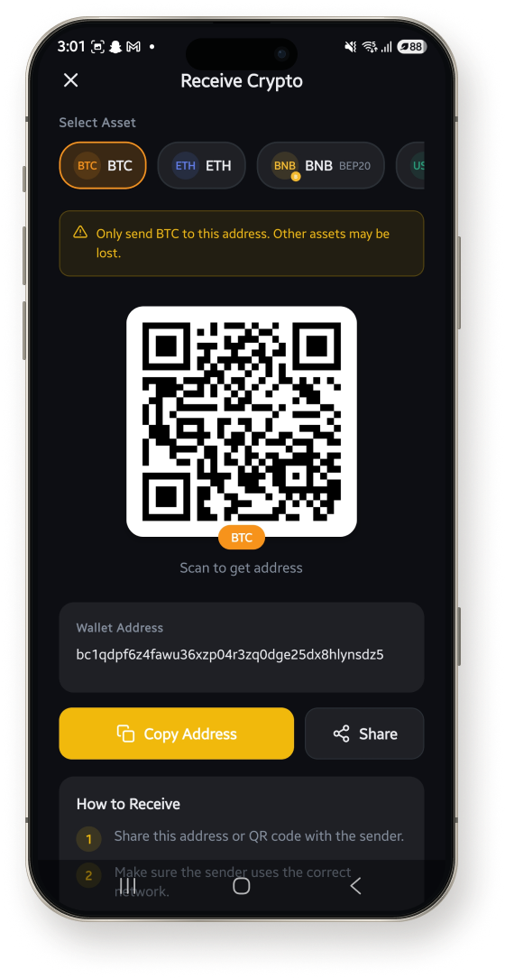 CryptoDesk Mobile App - Receive Crypto